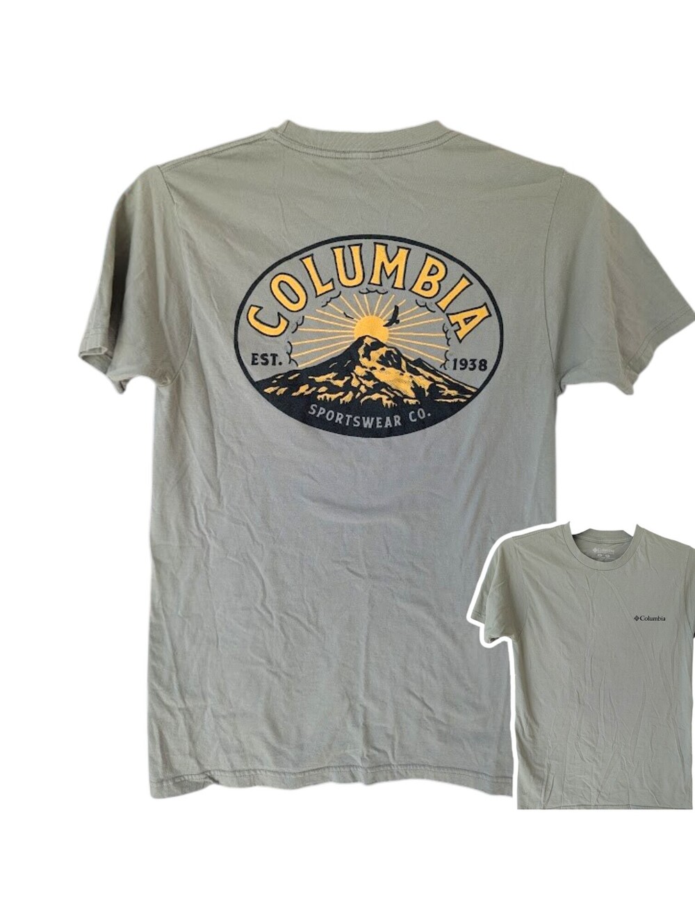 Columbia Sportswear T-Shirt Mens Small Green Graphic Mountain Logo Tee 17x27